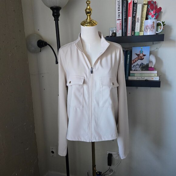 Halara Silky Lightweight Cream Colored Jacket with Roll Tab Long Sleeves NWT - Picture 8 of 16